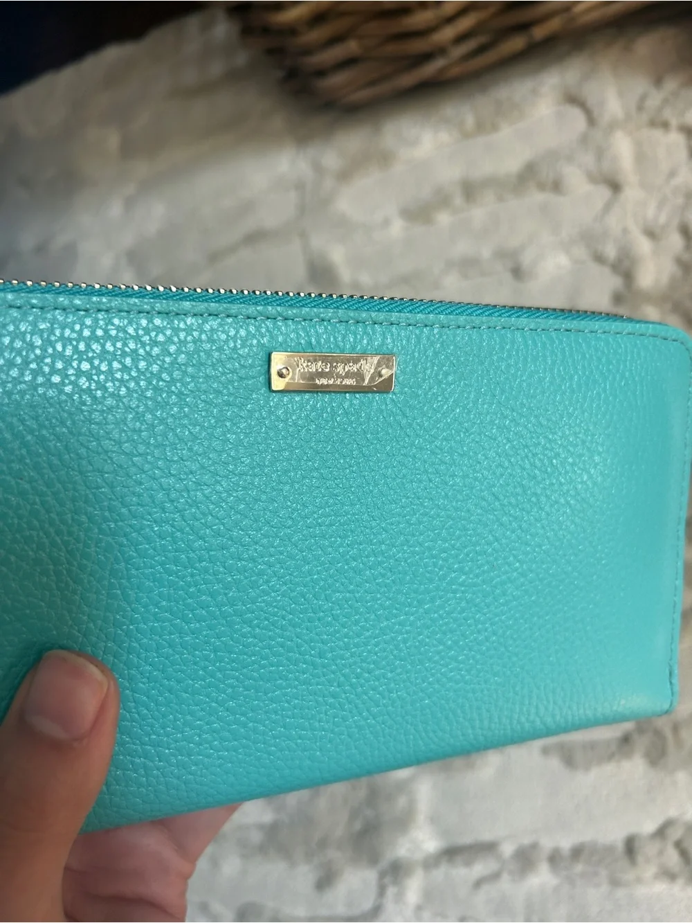 Kate Spade Lacey Teal Zip Wallet Gold Cardholder and j. Crew Turquoise Earrings